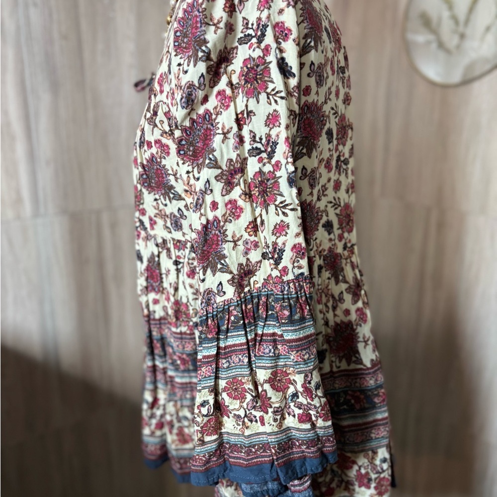 Altar'd State Bohemian Floral Blouse in Cream and Burgundy - Picture 7 of 10